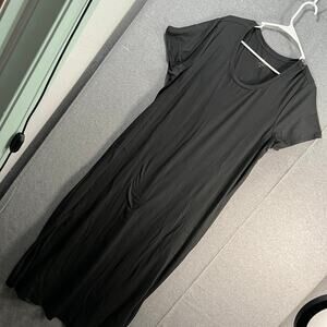 Cuddl Duds Flexwear Short-Sleeve Maxi Dress Black Size 1X